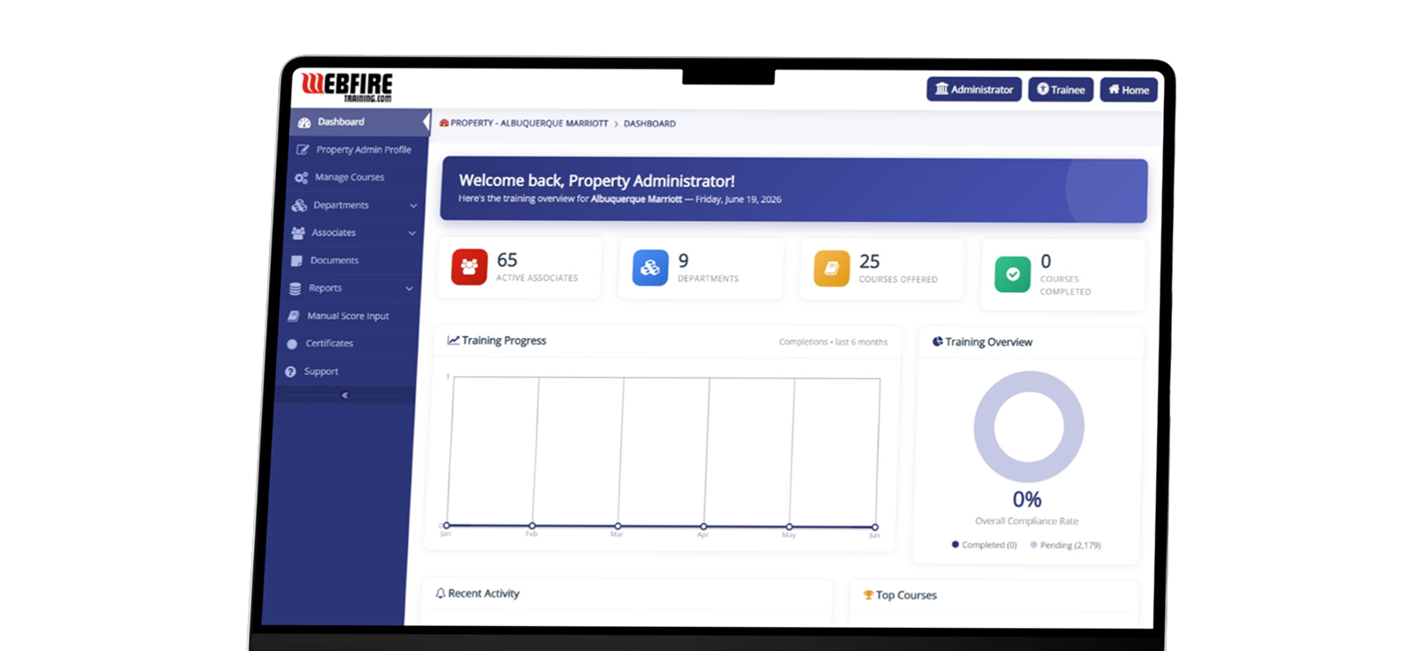 WebFire LMS dashboard