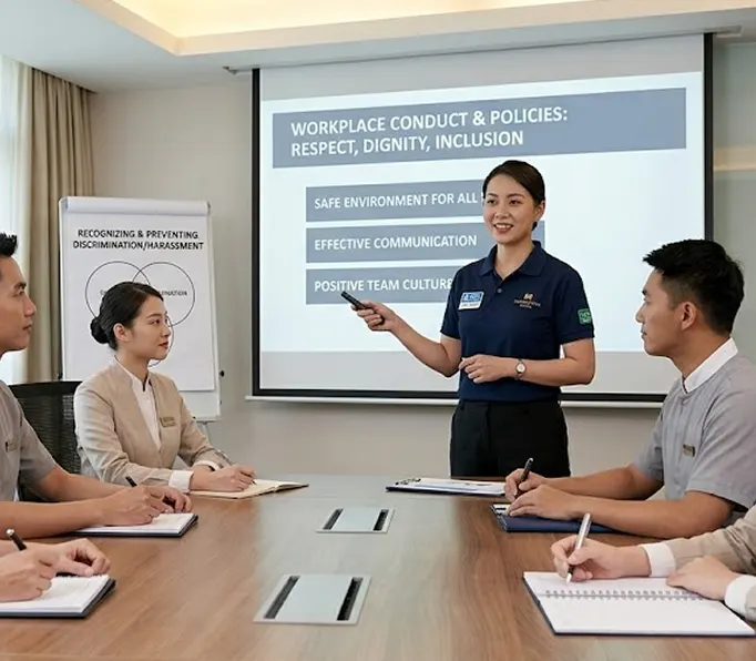Hospitality training team improving hotel compliance